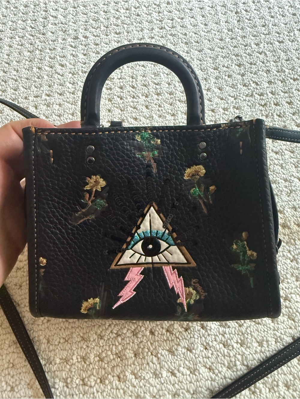 Black Embroidered Eye Mini Satchel - coach 17